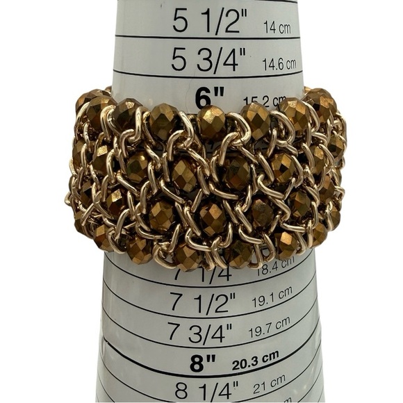 Handmade Jewelry - Gold Chainmaille Beaded Stretch Bracelet - Bronze Undertones